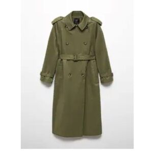 Mango Khaki Cotton Lapel Trench Coat